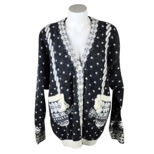 El Corte Ingles Wool Angora Cardigan Winter Mittens Black Ivory Size 42